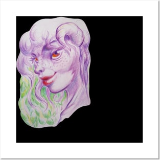 Satyr girl with violet skin and horns Posters and Art